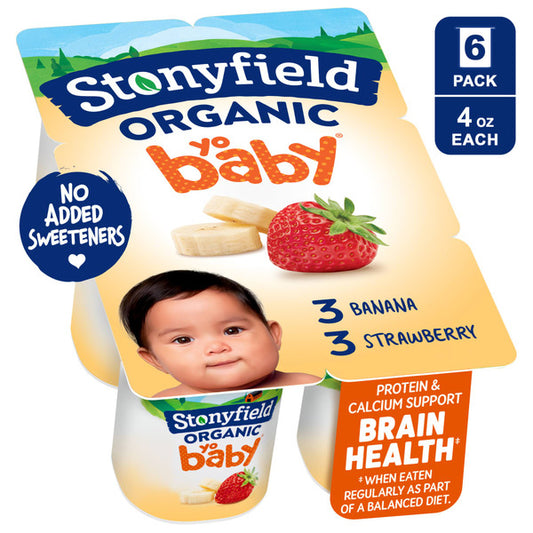 Stonyfield Organic Banana & Strawberry Whole Milk Baby Yogurt Cups Pack