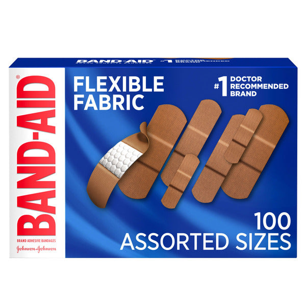 BAND-AID Flexible Fabric Adhesive Bandages, Comfortable Sterile Protection & Wound Care for Minor Cuts & Burns, Quilt-Aid Technology to Cushion Painful Wounds, Assorted Sizes, 100 ct