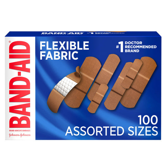 BAND-AID Flexible Fabric Adhesive Bandages, Comfortable Sterile Protection & Wound Care for Minor Cuts & Burns, Quilt-Aid Technology to Cushion Painful Wounds, Assorted Sizes, 100 ct