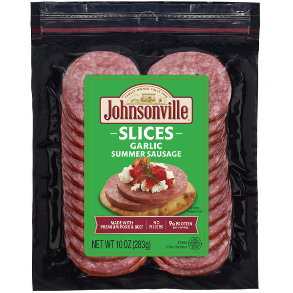 Johnsonville Johnsonville Garlic Pork Summer Sausage Slices 10oz packages/8ct case