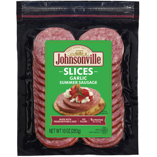 Johnsonville Johnsonville Garlic Pork Summer Sausage Slices 10oz packages/8ct case