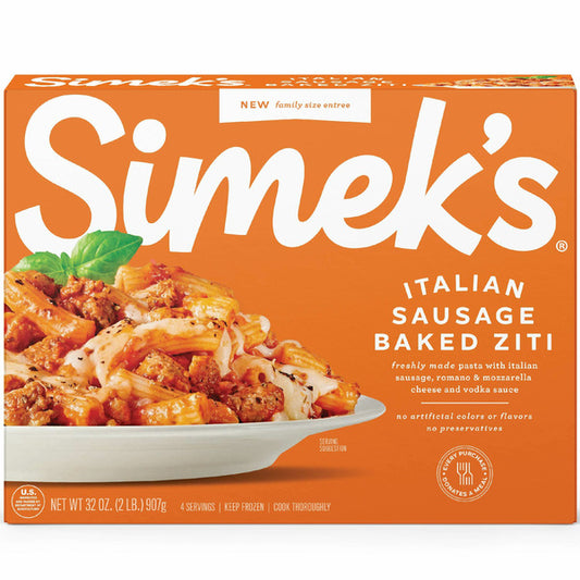 Simek's Italian Sausage Baked Ziti, Family Size Frozen Meal