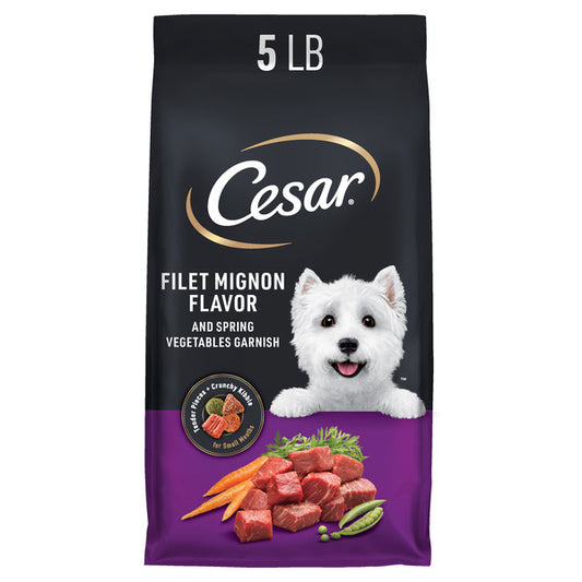 Cesar Small Breed Dry Dog Food Filet Mignon Flavor with Spring Vegetables Garnish, 5 lb. Bag