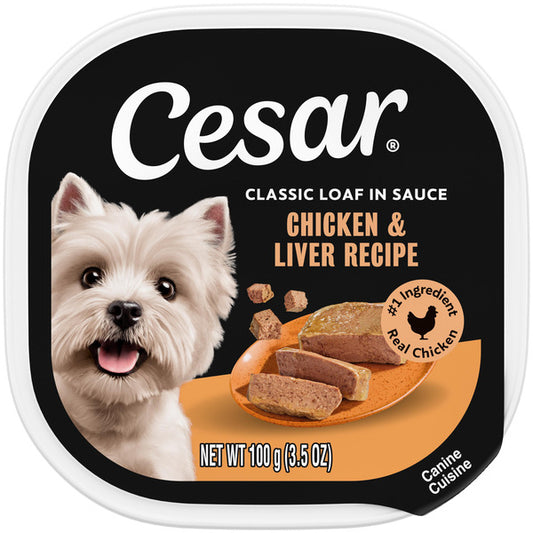 Cesar Loaf in Sauce Adult Wet Dog Food Chicken and Liver Recipe, 3.5 oz. Tray