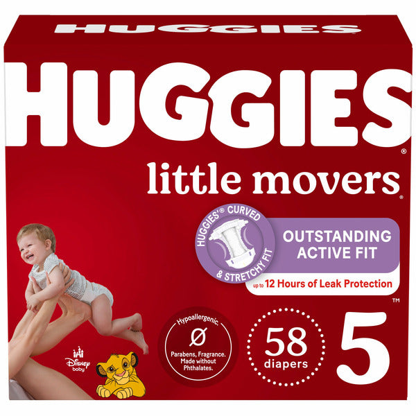Huggies Little Movers Baby Diapers, Size 5 (27+ lbs)