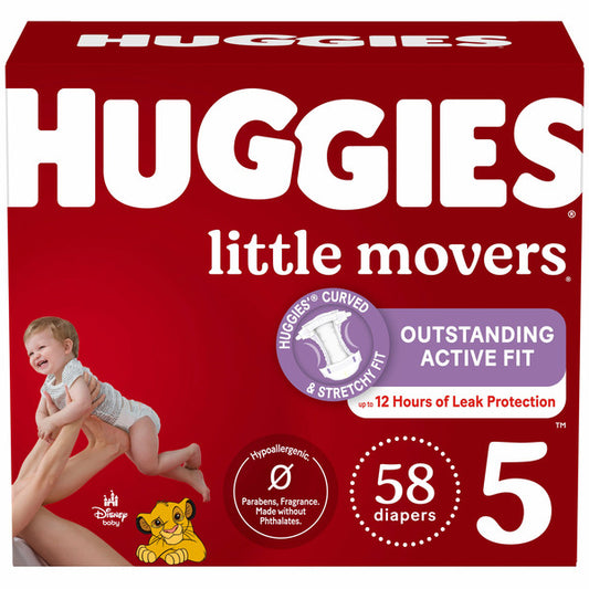 Huggies Little Movers Baby Diapers, Size 5 (27+ lbs)